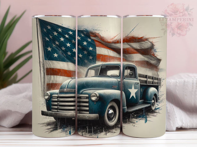 Old Truck American Flag 20oz Tumbler Wrap PNG, Old Truck Tumbler Png, Straight & Tapered Tumbler Wrap, Instant Digital Download Sublimation Li Zamperini 
