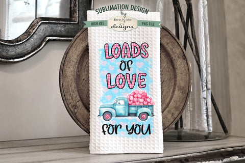 Old Trucks with Hearts Valentine Kitchen Towel Designs Sublimation Ewe-N-Me Designs 