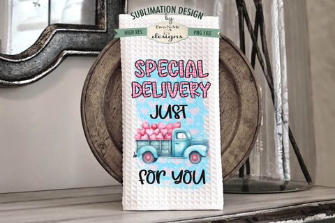 Old Trucks with Hearts Valentine Kitchen Towel Designs Sublimation Ewe-N-Me Designs 