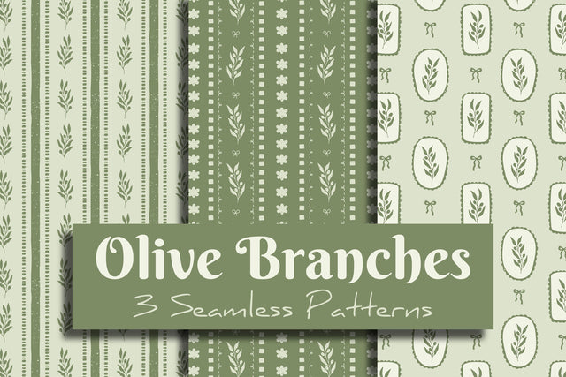 Olive Branches Seamless Patterns & Digital Papers Set Digital Pattern Rin Green 