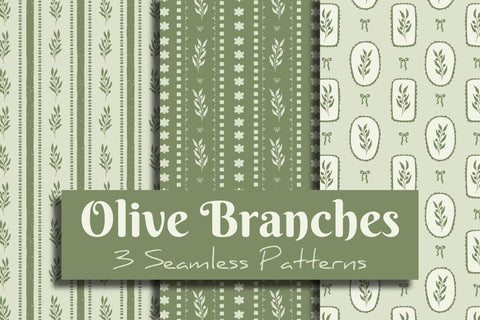 Olive Branches Seamless Patterns & Digital Papers Set Digital Pattern Rin Green 