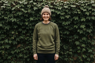 Olive green sweatshirt with beanie Mock Up Photo Designangry 