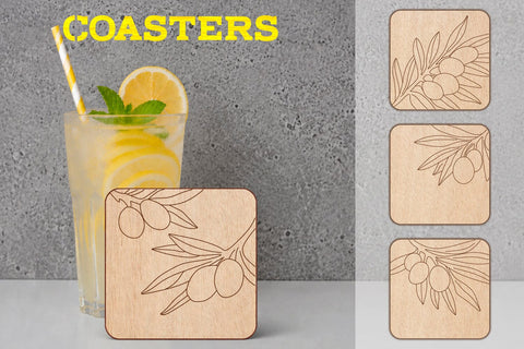 Olives Coaster Set Laser Engrave, Kitchen Decor SVG AnastasiyaArtDesign 