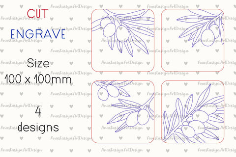 Olives Coaster Set Laser Engrave, Kitchen Decor SVG AnastasiyaArtDesign 