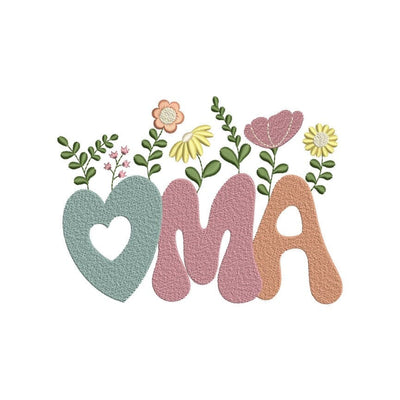Oma Flower Embroidery Design, Retro Mothers Day Embroidery File, 3 sizes, Instant Download Embroidery/Applique DESIGNS Nino Nadaraia 