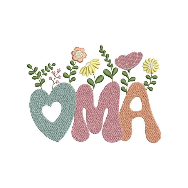 Oma Flower Embroidery Design, Retro Mothers Day Embroidery File, 3 sizes, Instant Download Embroidery/Applique DESIGNS Nino Nadaraia 