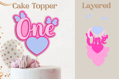 One cake topper with butterfly svg, Layered First Birthday decor SVG AnastasiyaArtDesign 