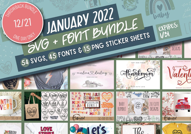 One Day Throwback! January 2022 SVG and Font Bundle Bundle So Fontsy Design Shop 