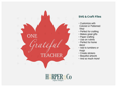 One Grateful Teacher Leaf SVG PNG Cut EPS File SVG HarperNCo 