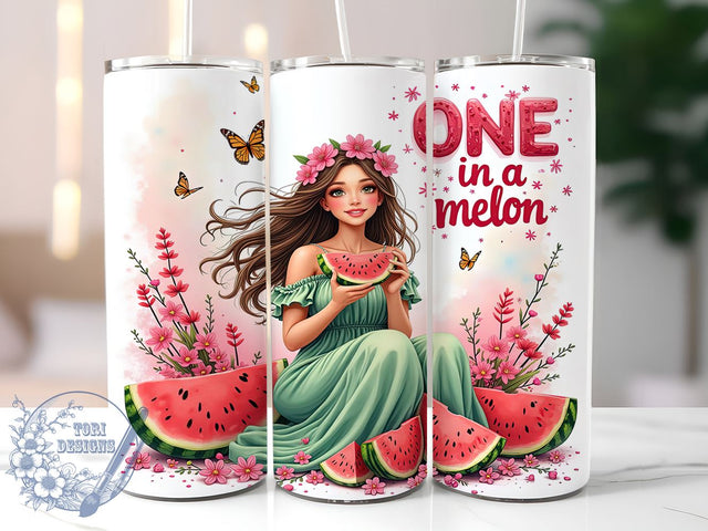 One in a Melon, Girl Tumbler, 20oz Wrap, Sublimation Design, Watermelon Theme, Summer Vibes, Digital Download Sublimation ToriDesigns 
