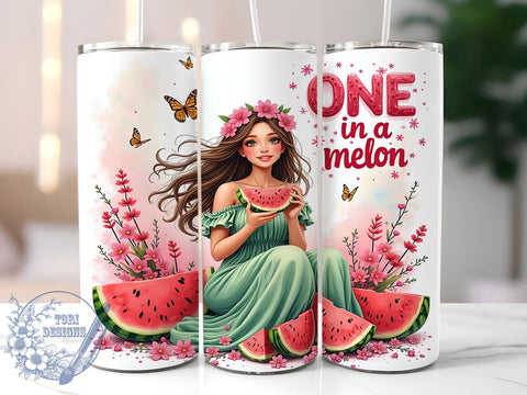 One in a Melon, Girl Tumbler, 20oz Wrap, Sublimation Design, Watermelon Theme, Summer Vibes, Digital Download Sublimation ToriDesigns 