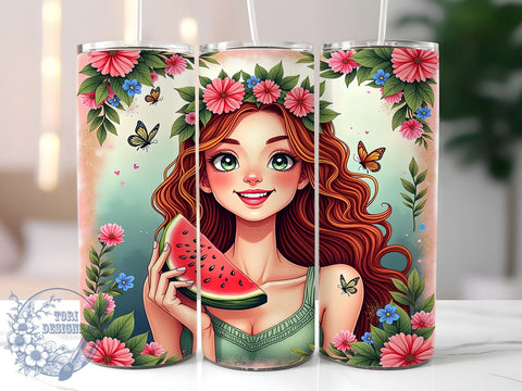 One in a Melon, Girl Tumbler, 20oz Wrap, Sublimation Design, Watermelon Theme, Summer Vibes, Digital Download Sublimation ToriDesigns 