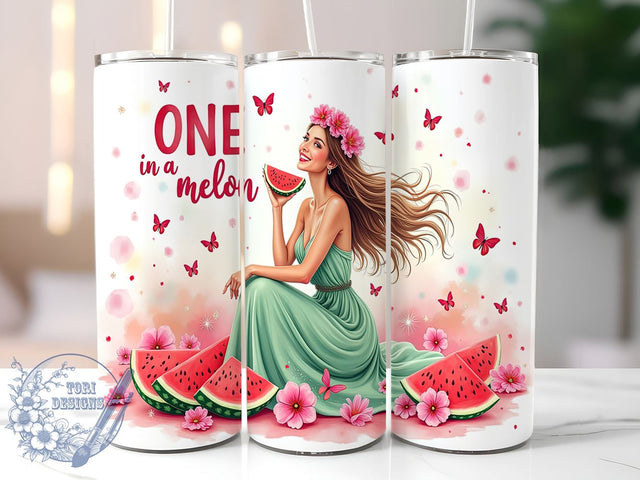 One in a Melon, Girl Tumbler, 20oz Wrap, Sublimation Design, Watermelon Theme, Summer Vibes, Digital Download Sublimation ToriDesigns 