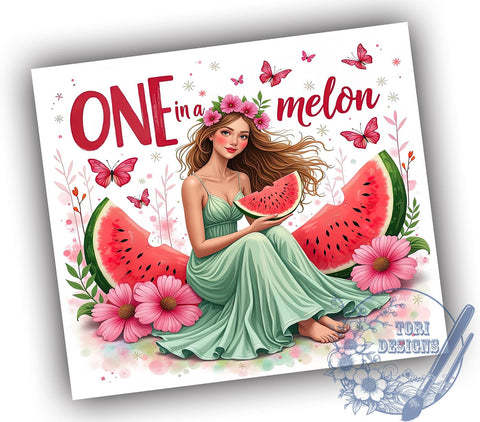 One in a Melon, Girl Tumbler, 20oz Wrap, Sublimation Design, Watermelon Theme, Summer Vibes, Digital Download Sublimation ToriDesigns 