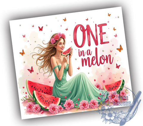 One in a Melon, Girl Tumbler, 20oz Wrap, Sublimation Design, Watermelon Theme, Summer Vibes, Digital Download Sublimation ToriDesigns 