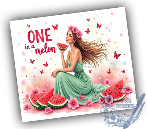 One in a Melon, Girl Tumbler, 20oz Wrap, Sublimation Design, Watermelon Theme, Summer Vibes, Digital Download Sublimation ToriDesigns 