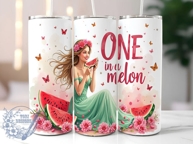 One in a Melon, Girl Tumbler, 20oz Wrap, Sublimation Design, Watermelon Theme, Summer Vibes, Digital Download Sublimation ToriDesigns 