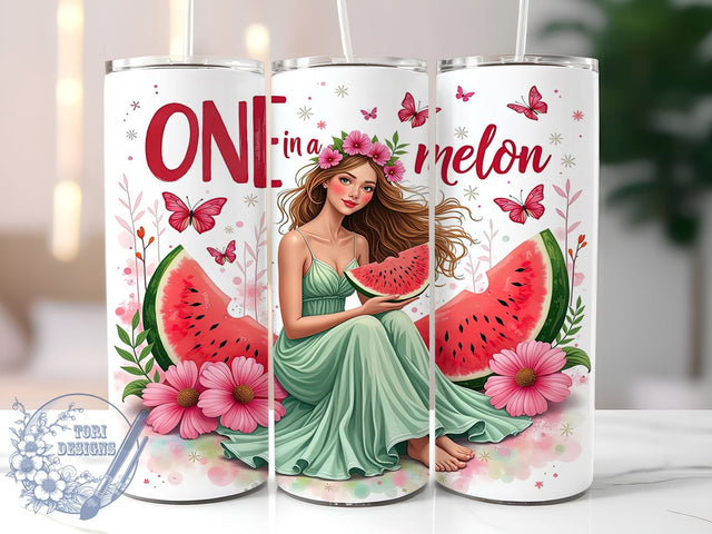 One in a Melon, Girl Tumbler, 20oz Wrap, Sublimation Design, Watermelon Theme, Summer Vibes, Digital Download Sublimation ToriDesigns 