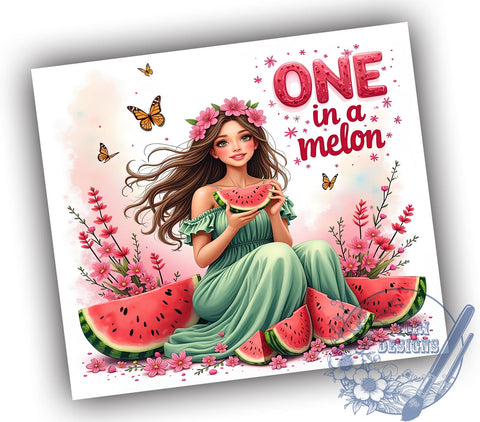 One in a Melon, Girl Tumbler, 20oz Wrap, Sublimation Design, Watermelon Theme, Summer Vibes, Digital Download Sublimation ToriDesigns 