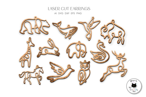 One Line Animal Earrings Laser Cut Bundle SVG Ivy's Creativity House 