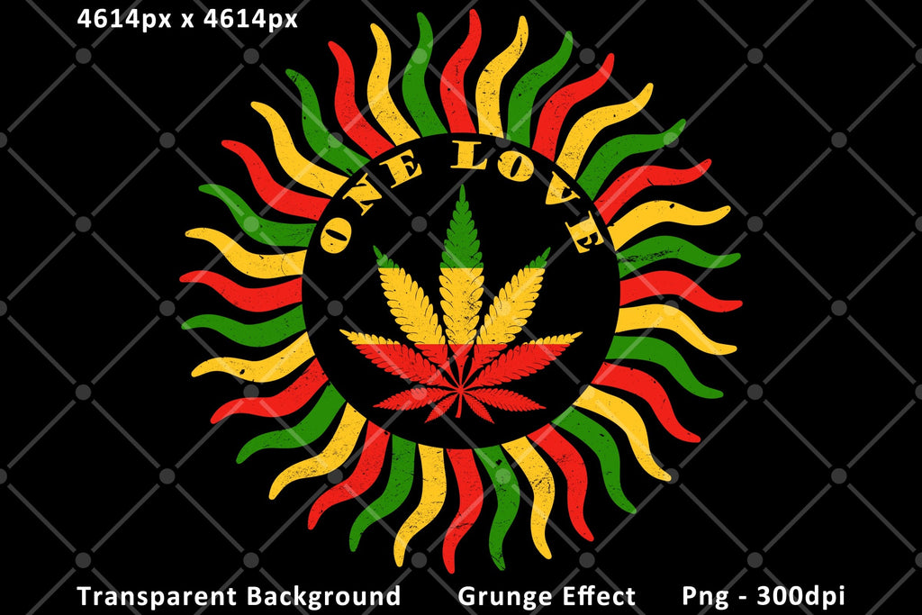 One Love - Cannabis Leaf - Rasta Colors Sun Png - So Fontsy