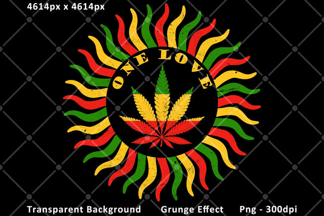 One Love - Cannabis Leaf - Rasta Colors Sun Png Sublimation Karma Genie Graphics 