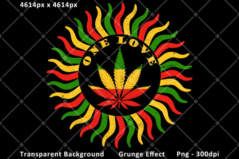One Love - Cannabis Leaf - Rasta Colors Sun Png Sublimation Karma Genie Graphics 