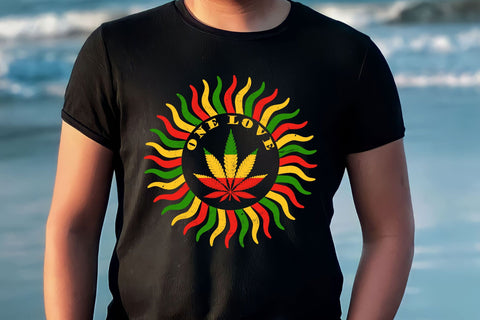 One Love - Cannabis Leaf - Rasta Colors Sun Png Sublimation Karma Genie Graphics 