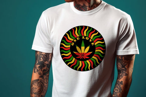 One Love - Cannabis Leaf - Rasta Colors Sun Png Sublimation Karma Genie Graphics 
