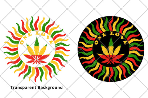One Love - Cannabis Leaf - Rasta Colors Sun Png Sublimation Karma Genie Graphics 