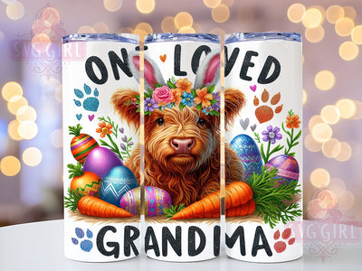 One Loved Grandma, Happy Easter, Easter Highland Cow, 20oz Tumbler, PNG Sublimation, Easter Gift, Spring Decor, Tumbler Wrap Sublimation SvggirlplusArt 