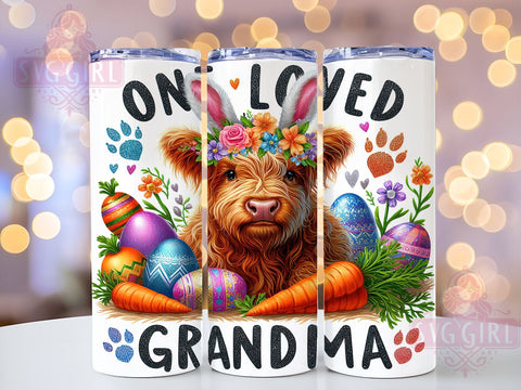 One Loved Grandma, Happy Easter, Easter Highland Cow, 20oz Tumbler, PNG Sublimation, Easter Gift, Spring Decor, Tumbler Wrap Sublimation SvggirlplusArt 