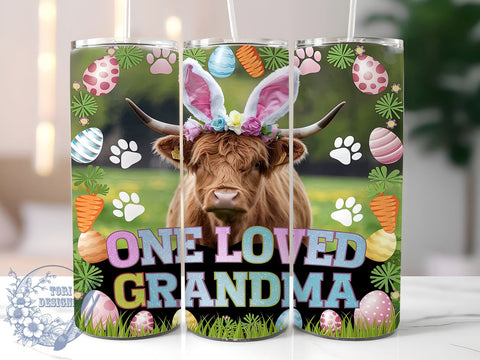 One Loved Grandma, Happy Easter, Easter Highland Cow, 20oz Tumbler, Sublimation Design, Easter Gift, Cow Decor, Spring Tumbler Sublimation ToriDesigns 