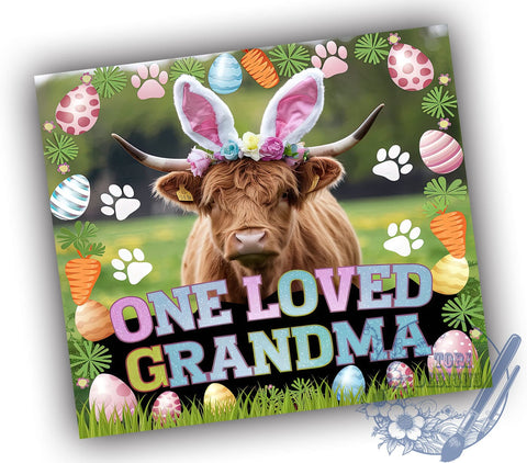 One Loved Grandma, Happy Easter, Easter Highland Cow, 20oz Tumbler, Sublimation Design, Easter Gift, Cow Decor, Spring Tumbler Sublimation ToriDesigns 