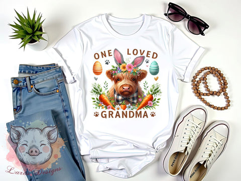 One Loved Grandma, Happy Easter, Easter PNG, Highland Cow, Digital Download, Sublimation Design, Family Love, Easter Decor Sublimation Lara' s Designs 