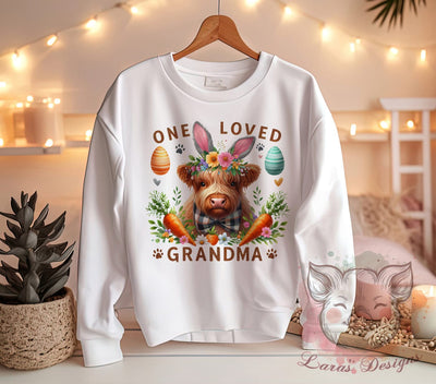 One Loved Grandma, Happy Easter, Easter PNG, Highland Cow, Digital Download, Sublimation Design, Family Love, Easter Decor Sublimation Lara' s Designs 