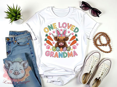 One Loved Grandma, Happy Easter, Easter PNG, Highland Cow, Digital Download, Sublimation Design, Family Love, Easter Decor Sublimation Lara' s Designs 