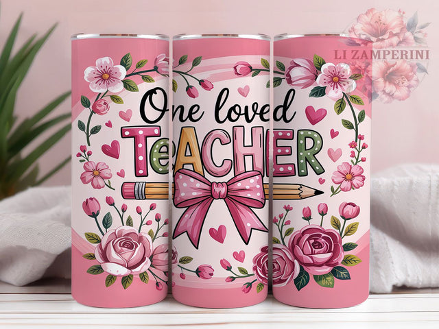 One Loved Teacher Coquette Appreciation Tumbler, One Loved Teacher, Coquette Design Tumbler, 20oz Teacher Gift, School Staff Tumbler, Appreciation Teacher Wrap Sublimation Li Zamperini 