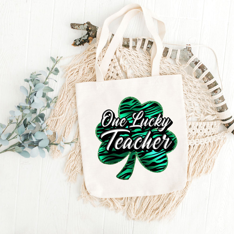 One Lucky Teacher St Patrick's Day PNG | Irish Educator Appreciation | Green Zebra Shamrock Design Sublimation So Fontsy VIP Design Shop 