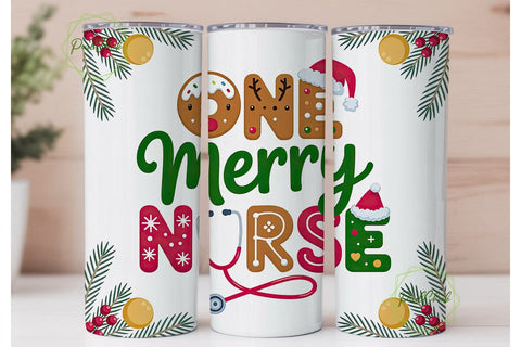One Merry Nurse 20oz Tumbler Wrap Sublimation PixelChick 