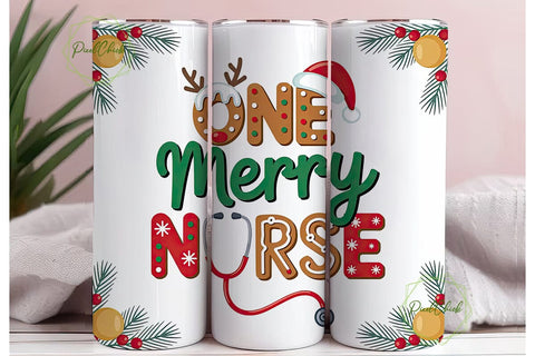 One Merry Nurse 20oz Tumbler Wrap Sublimation PixelChick 