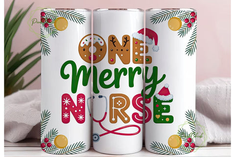 One Merry Nurse 20oz Tumbler Wrap Sublimation PixelChick 
