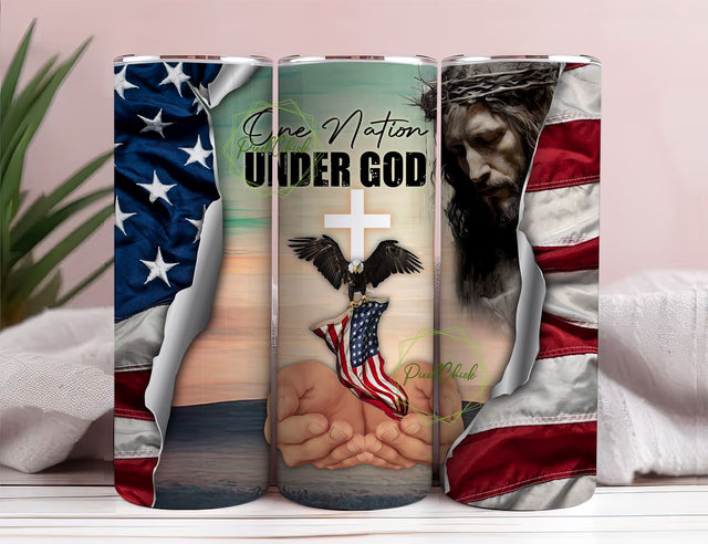One Nation Under God American Eagle US Flag 20oz Tumbler Sublimation Wrap, Christian 4th Of July Tumbler PNG, Tumbler Gift,Digital Download Sublimation PixelChick 