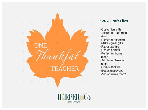 One Thankful Teacher Leaf SVG PNG Cut EPS File SVG HarperNCo 