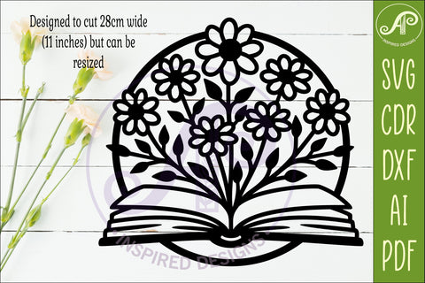 Open Book Floral Wall Art SVG Laser Cut File Reading Decor SVG APInspireddesigns 