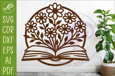 Open Book Floral Wall Art SVG Laser Cut File Reading Decor SVG APInspireddesigns 