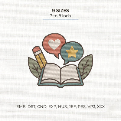 Open Book Teacher Embroidery Design – Pencil Heart Star School Education Machine Embroidery File Embroidery/Applique DESIGNS PatternFeed8 