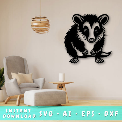 Opossum Laser SVG Cut File, Opossum Glowforge File, Opossum DXF, Opossum Wall Art SVG SVG HappyDesignStudio 