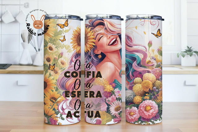 Ora Confia Ora Espera Ora Actua 20oz Skinny Sublimation Tumbler Design, Floral Woman Sublimation Png, Sarcastic Tumbler Png Downloads Sublimation Rabbitmakies 