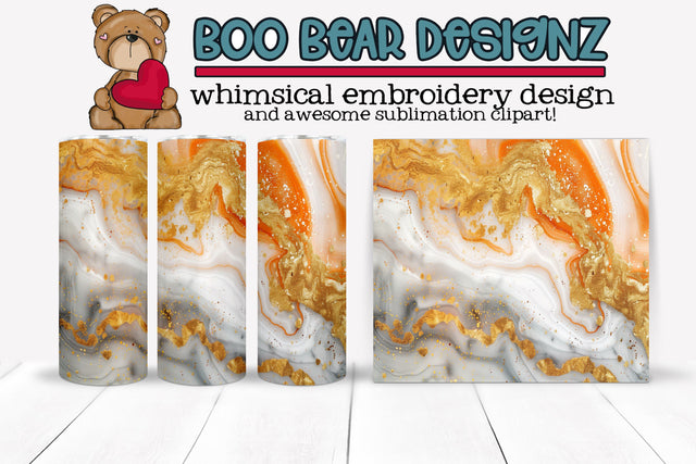 Orange and Gold Marble Sublimation tumbler wrap Sublimation Boo Bear Designz 